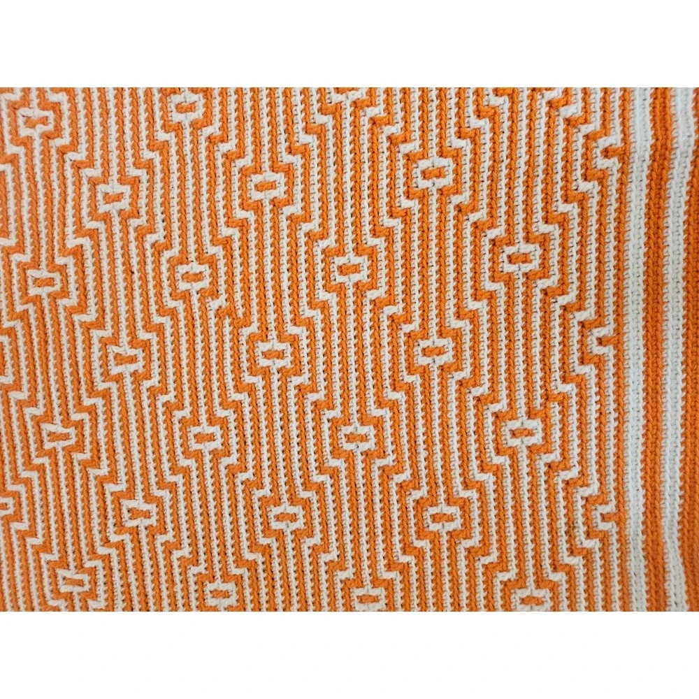 Vintage Hand Crocheted Afghan Blanket Throw‎ Orange White 74 x 54